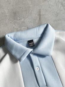 AXEPEAK Men's Numeric Print Polo Collar Long Sleeve Sweatshirt And Sweatpants Casual Suit - Blue - View 3