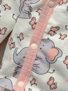 Loomiva 新生女宝宝卡通熊图案针织柔软圆领长袖套头衫和松紧腰裤两件套 - 彩色 - 查看 5