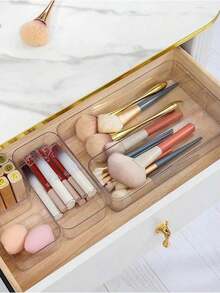 桌面抽屉式收纳盒，内置隔板，方便学生宿舍整理文具和日常用品；透明可堆叠收纳盒，多种尺寸可选；桌面整洁收纳盒，适用于学习、节日装饰、房间装饰、防晒旅行等各种场合。 - 無色 - 查看 8