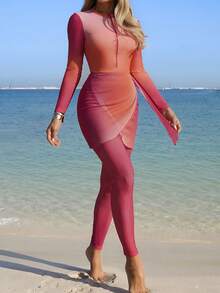 Swim Shayni 26SS Summer Vacation Beach Resort Middle East Conservative Long Sleeve & Long Pants Burkini 3 Pieces Set, Flame/Sunset Ombre,Women Spring Break Beach Outfits: Moderate Conservative Middle Eastern Style Ombre Multi-Color 3 PiecesSwimsuit Set For Summer Beach Vacation,Elegant Women's Beach Swimsuit,Vacation Outfits Women,Holiday, Swimsuit With Sleeves Long Tight Dress High Stretch Dress Mesh Dress For Women See Through Dress Swimsuit Modest Hijab Swimsuit Mesh Two Piece Set Sunset Colors Outfit Mesh Outfit Women Modest Swimsuit Full Coverage Swimwear - Multicolor - View 5