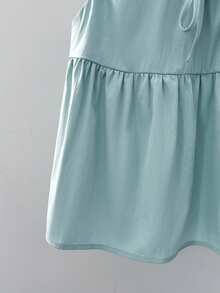 GlowEve Sleeveless Pleated Bow Tie Strap Ruffle Hem A-Line Women Blouse Shirt - Mint Green - View 5