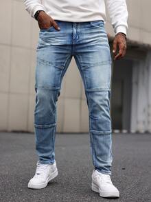 Manfinity Homme Men's Pocket Button Casual Versatile Commuting Denim Jeans - Medium Wash - View 1