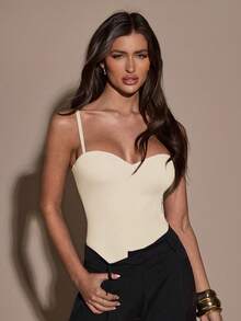 SHEIN BAE Áo liền thân hai dây màu trơn thời trang dành cho nữ, thích hợp cho mùa hè. - Màu be - Xem 6