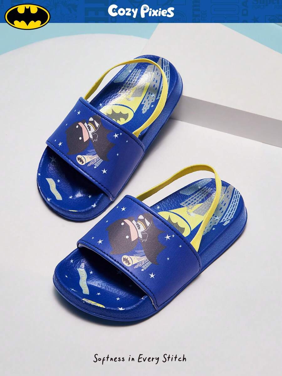 BATMAN X Cozy Pixies 1 Pair Fashion Versatile Summer Beach Cute Graphic Infant Slide Slippers, Flat Sandals - Blue - View 1
