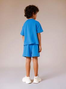 SUMWON Oversized T-Shirt und Shorts Set mit Champ Muster Design für lässigen Alltags-Tragekomfort im Sommer - Blau - Übersicht 2
