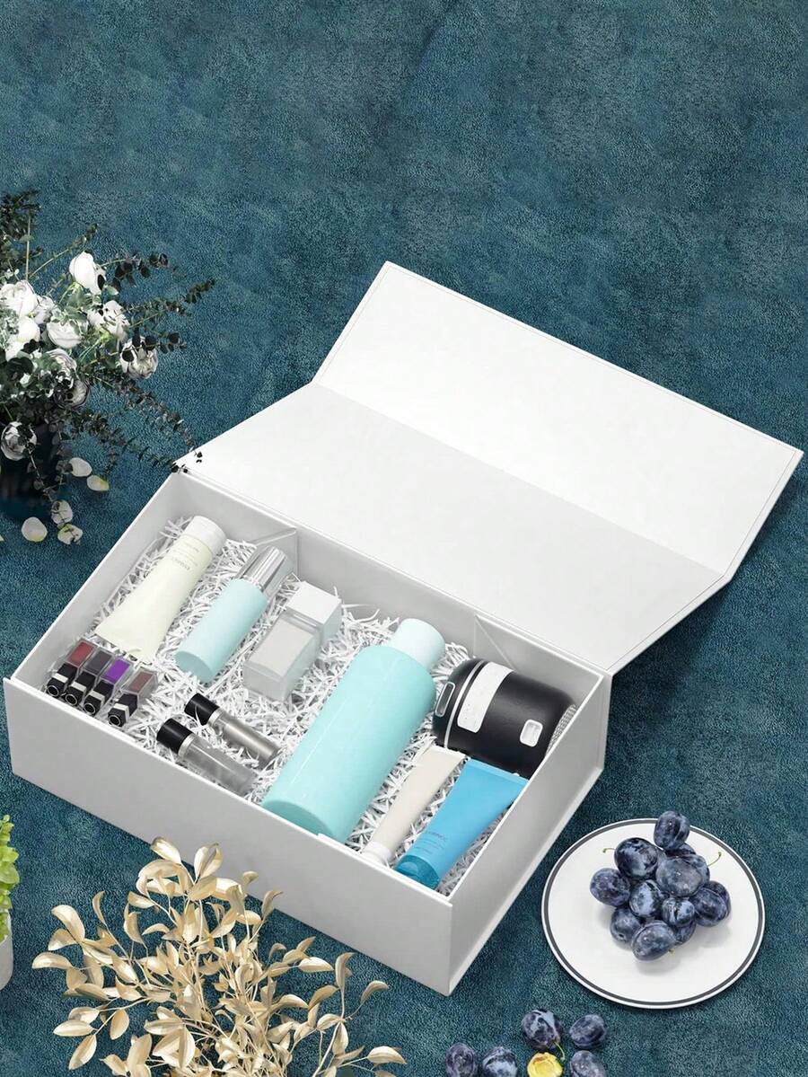 1pc Foldable One-Piece Flip Cover Packaging Box Magnetic Gift Box Sturdy Paper Box For Valentine's Day, Birthday, Mother's Day, And Holiday Gifts - White - View 1