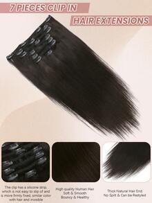 7 piezas de 120g Extensiones de cabello humano real de color negro natural con clips, extensiones de cabello humano recto Remy con clips - S1B - Ver 5