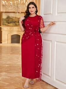 Reflora Đầm dự tiệc cỡ lớn thanh lịch thêu hoa phối lưới - Màu tím - Xem 6