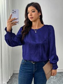 SHEIN LUNE 圆领金属箔泡泡袖衬衫 - 紫色 - 查看 3