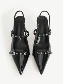 CUCCOO CHICEST Women's Pointed Toe Buckle Design Elegant High Heels For Daily Commute - Black - View 4