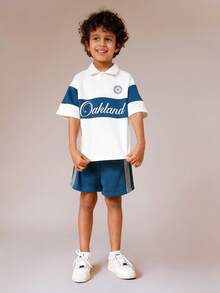 SUMWON Boys Stripe Detail Polo Shirt And Shorts Co-Ord Set With Oakland Print Perfect For Summer Casual Wear And Weekend Activities - Apricot - View 5
