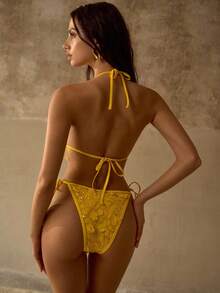 MOTF PREMIUM 亮片、串珠和流苏装饰波西米亚风比基尼泳衣套装 - 黃色 - 查看 2