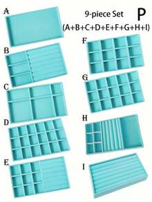 Velvet Jewelry Tray, Large Capacity Jewelry Organizer With Separate Compartments, Stackable Jewelry Display Stand For Earrings, Necklaces, Bracelets, Rings, Hair Clips, Hairbands, Etc. - Blue - View 25