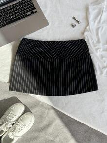 Elamini Gonna mini a righe versatile e alla moda per uso quotidiano e pendolarismo - nero - Visualizzare 2