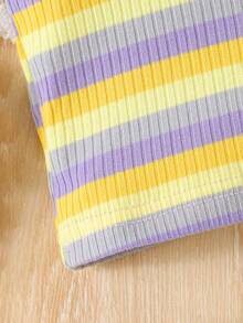 SHEIN Baby GirlColorful Striped Polo Collar Sleeveless Top, Spring/Summer - Multicolor - View 5