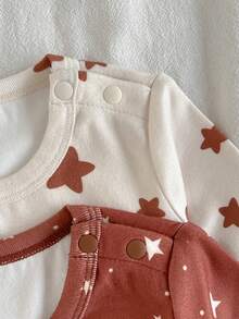 Loomiva Newborn Baby Girl Star Pattern Knitted Soft Crew Neck Long Sleeve Romper & Pants 2-Piece Set - Multicolor - View 4