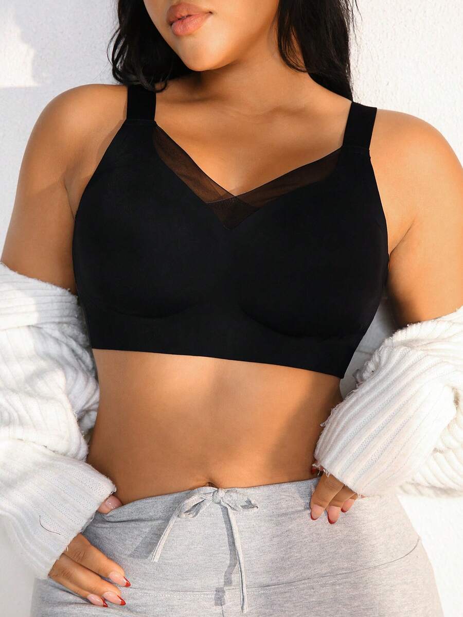 NudeFit 1pc Women Plus Size Minimalist Wireless Bra - Black - View 1