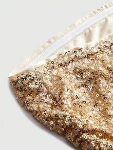 ROMWE Women's Sexy Glitter Ruched Bandeau Top, Suitable For Party And Music Festival - Gold - View 5