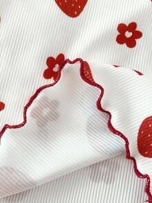 SHEIN 3pcs Baby Girls Cute Print Ribbed Fabric Ruffle Hem Long Sleeve Set, Autumn/Winter - Multicolor - View 6