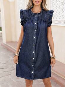 Selianne Women's Casual Front Button Denim Dress For Vacation