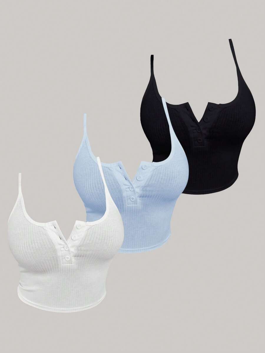 VaVaBold Áo hai dây dáng ôm màu trơn, thoải mái, thích hợp cho mùa hè. - Nhiều màu - Xem 1