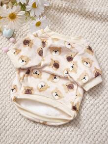 PETSIN 1件印花棕色泰迪熊法兰绒卫衣，厚实保暖，适合宠物秋冬季穿着 - 彩色 - 查看 6