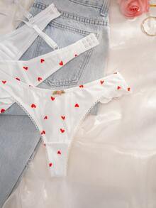 2pcs/Set Women Heart Print Underwire Soft Cup Comfortable Bra Set - White - View 4