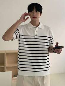 DAZY Jersey de punto con cuello polo a rayas para hombre, primavera/verano - Multicolor - Ver 4