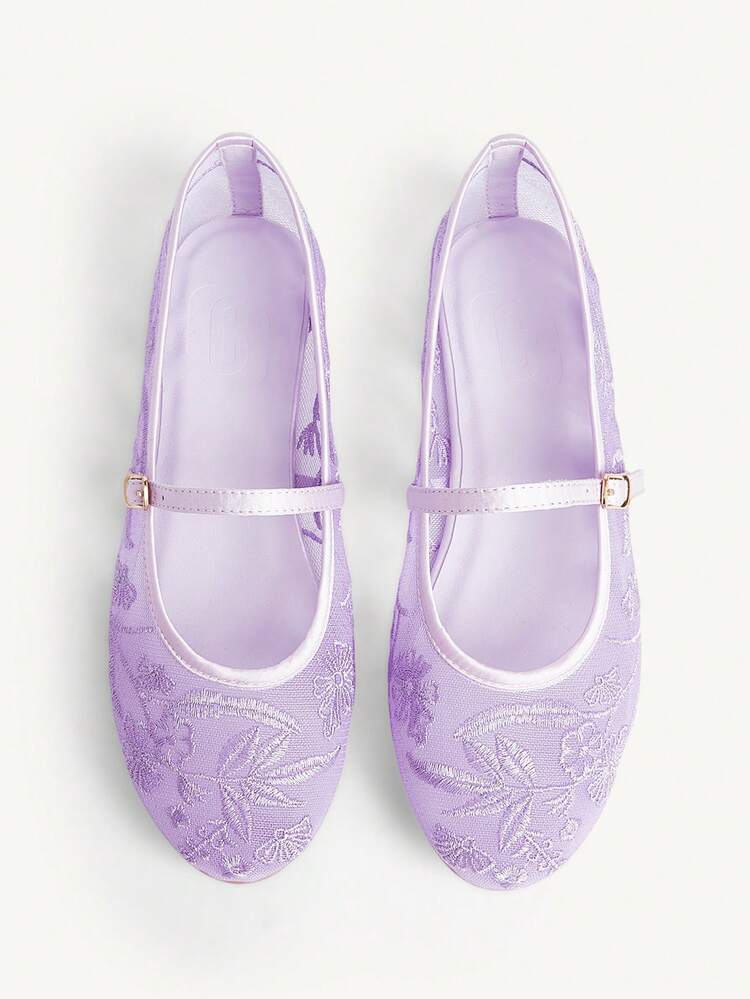 CUCCOO CHICEST Women Shoes Purple Satin Satin Mesh Embroidery Fashion Elegant Flat Shoes