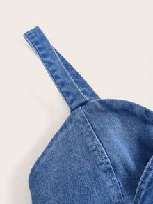 SHEIN SXY Áo hai dây denim ôm sát người dành cho nữ cỡ lớn với dây thun co giãn thắt nơ, thích hợp cho mùa hè. - Rửa trung bình - Xem 3