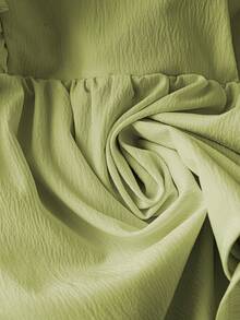 Franclia 女士甜美法式短袖V领荷叶边下摆系带露脐上衣，春夏款 - 綠色 - 查看 6