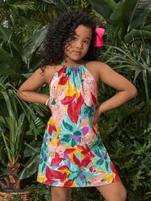 SHEIN 少女度假休闲雪纺碎花吊带连衣裙 - 彩色 - 查看 5