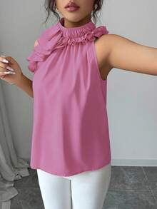 Balvessa Ruched Sleeveless Blouse, Intellectual And Elegant - Dusty Pink - View 3