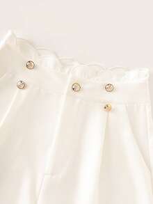 Franclia Summer Holiday Spring Breaks Valentines French Retro High Waist Ruffled Waist Shorts - White - View 4