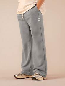 SUMWON Relaxed Fit Weite Bein Fleece Jogginghose mit Kordelzug Taille und Seitentaschen für bequemen Alltagsgebrauch und Lässig Urlaub - Grau - Übersicht 1