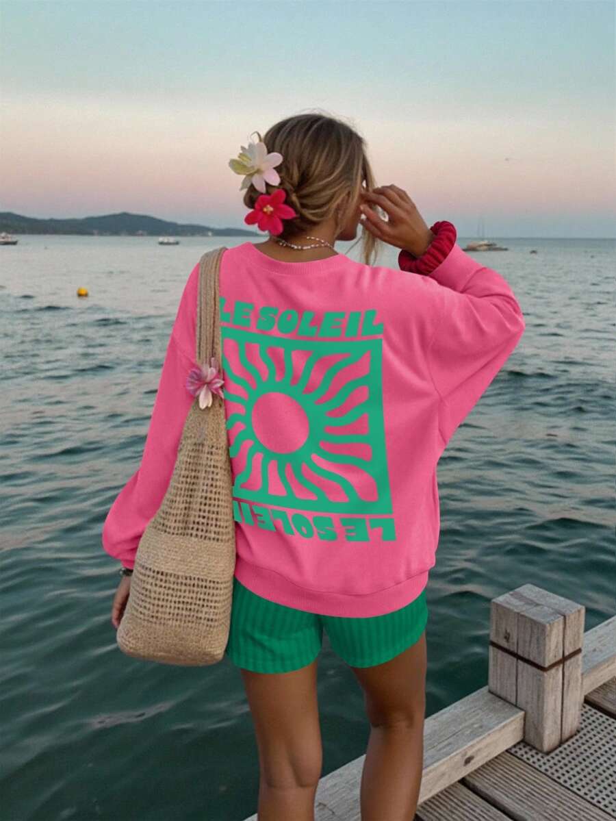 DrmWander Vacation,Spring,Resort Wear Women Spring Summer Sweatshirt Beach - Hot Pink - View 1