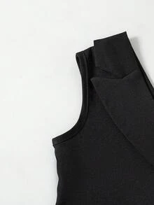Elladie kids Mädchen Sommer Neues Design ärmelloses Top mit asymmetrischem Saum und weiter Hose Set, lässiger grüner frischer Modestil Outfit - Schwarz - Übersicht 9