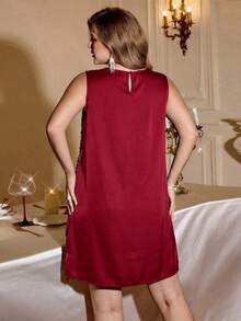 Auralis 大码女装时尚，优雅舒适宽松亮片黑色无袖性感透视连衣裙，派对礼服，女士性感夜店礼服，嘉年华礼服，串珠礼服，黑色连衣裙，女士演唱会礼服，派对礼服 - 酒紅色 - 查看 2