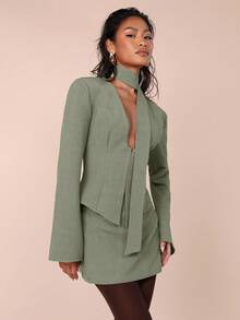 COSMINA Women's Solid Color Long Sleeve Front Button Cardigan And Midi Skirt Casual 2-Piece Set - Green - View 4