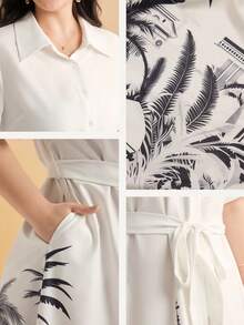 Momelise 大码女式衬衫领中长休闲连衣裙，适合外出、休闲和度假 - 白色 - 查看 2