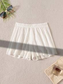 Bonvoyette 春夏新款白色单层梭织短裤，优雅度假风女士泳装下装 - 白色 - 查看 8