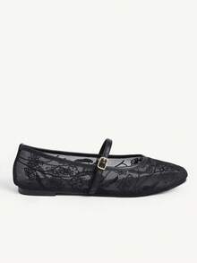 CUCCOO CHICEST 女士黑色PU网布刺绣时尚优雅平底鞋 - 黑色 - 查看 3