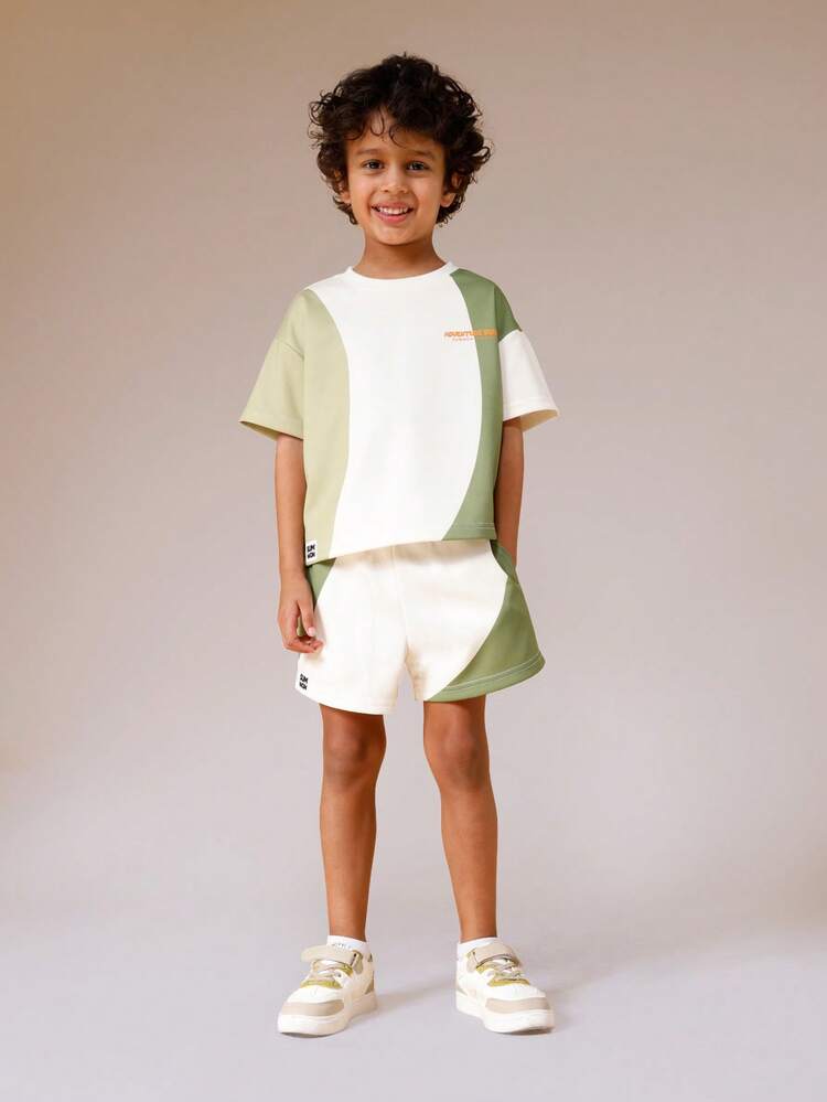Color Block Tee And Shorts Set