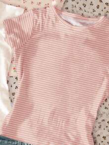 3pcs/Set Tween Girls' Round Neck Short Sleeve T-Shirts, Suitable For Everyday Wear, Casual, Vacation In Spring/Summer - Multicolor - View 5