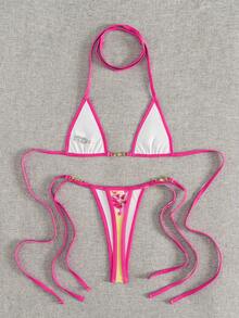 Swim Vcay Swim SXY 2pcs Women's New Floral Print Spaghetti Strap Backless Micro Triangle Top And Thong Sexy Bikini Set Set - Yellow - View 2