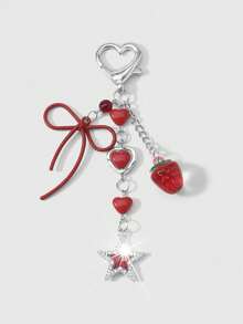 ROMWE Kawaii 1 春季新款 Y2K 甜美、清爽、温暖又独特，时尚红色树脂爱心草莓镂空蝴蝶结水钻镶钻星星吊坠，钥匙扣配饰，包包挂件，适合女孩和女士日常佩戴，节日礼物 - 紅色-82 - 查看 9
