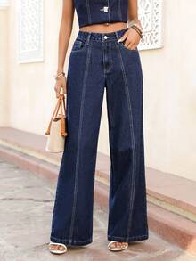 Selianne Women's Loose Casual Versatile Flared Jeans With Pockets - Dark Wash - View 3