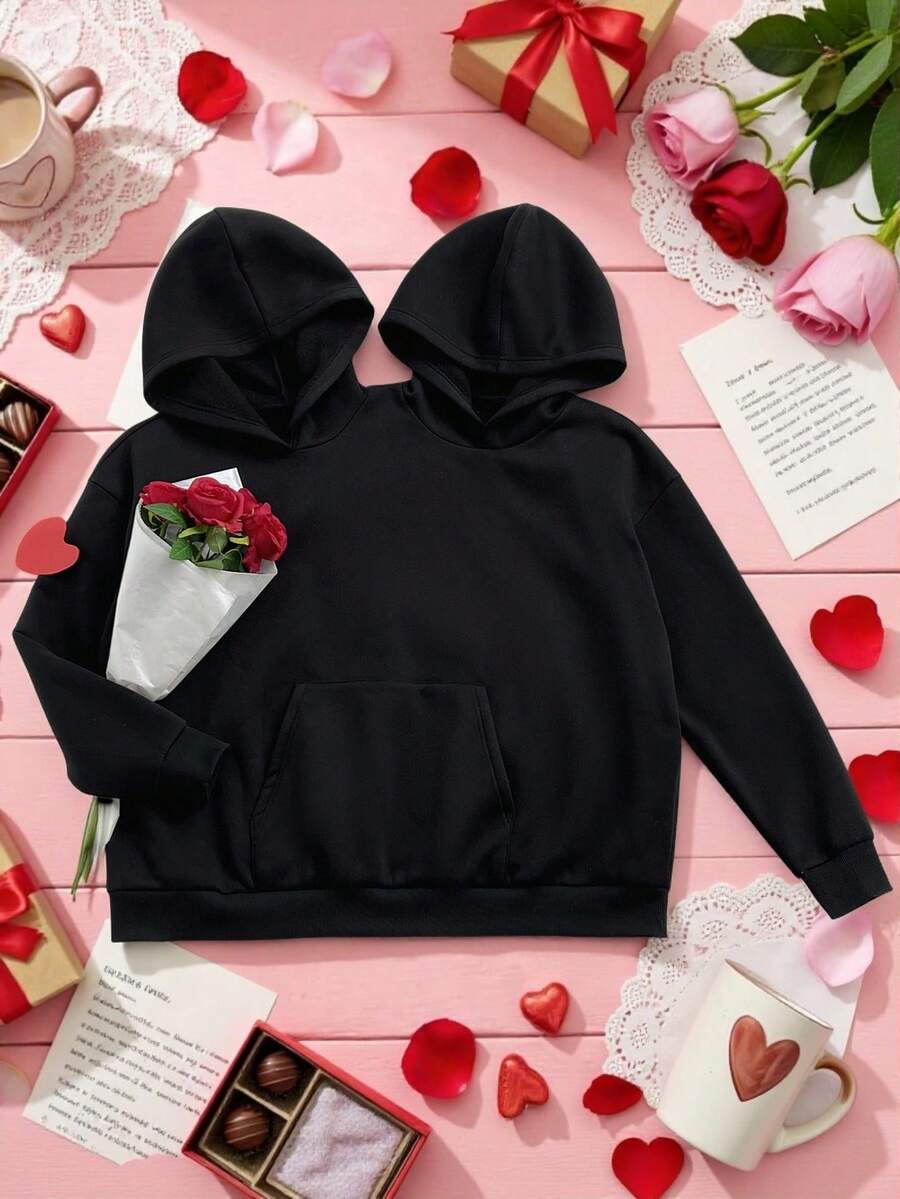Elamini Áo hoodie đôi màu đen, trang phục thể thao ôm sát hài hước dành cho người yêu, bạn bè, quà Giáng sinh. - màu đen - Xem 1