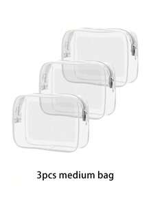 三件套男女通用防水透明化妆包，夏季度假必备，旅行必备 - 轻便多色（白色），多功能旅行拉链包，适用于女士洗漱用品和配件，旅行收纳包，化妆包 - 白色 - 查看 18