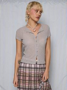 COUREZ Áo khoác cardigan tay ngắn / Trang phục mùa xuân Y2K cho nữ, Áo tay dài đi chơi dự tiệc, Áo nữ màu đen, Trang phục mùa hè, Áo mùa hè cho nữ, Áo gợi cảm dễ thương, Áo cardigan. - Xám - Xem 5